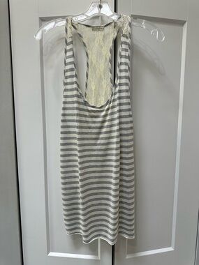 Nicolette from Nordstrom Striped Racerback Chemise with Lace Back - Gray & Cream
